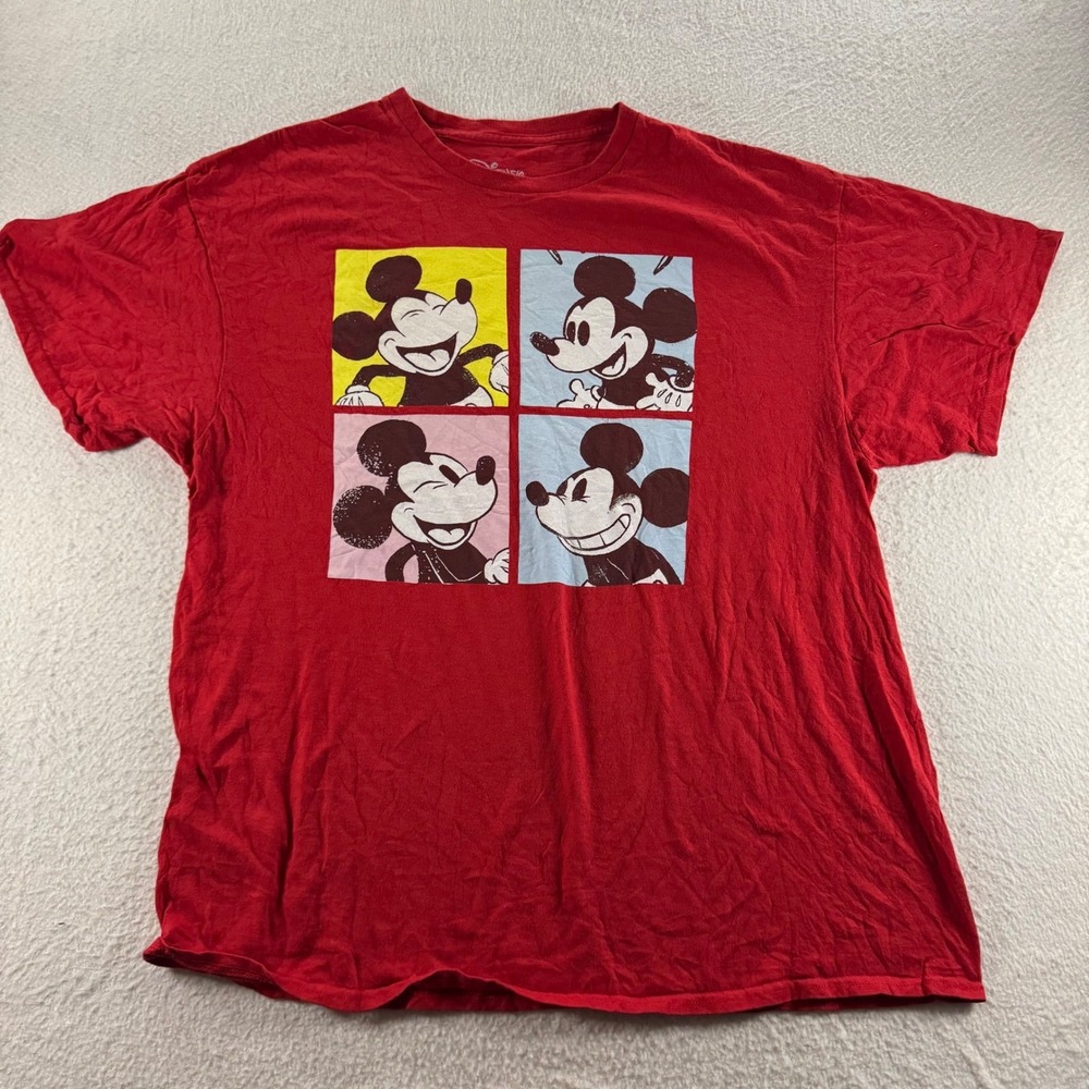 Disney Mickey Mouse Graphic TShirt Mens XL Red Pop Art Grid Print Tee Disneycore